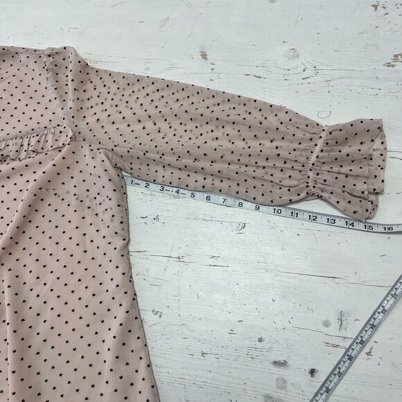 Talbots Blouse Top 2X Pink Chiffon Ruffle Long Sleeve Graphic Print Hearts - Picture 10 of 13